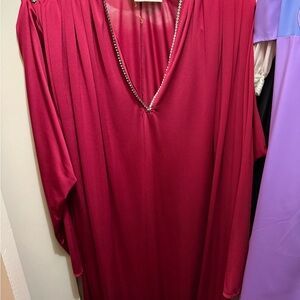 Vintage house dress or gown Oscar De La Renta red with stones size small